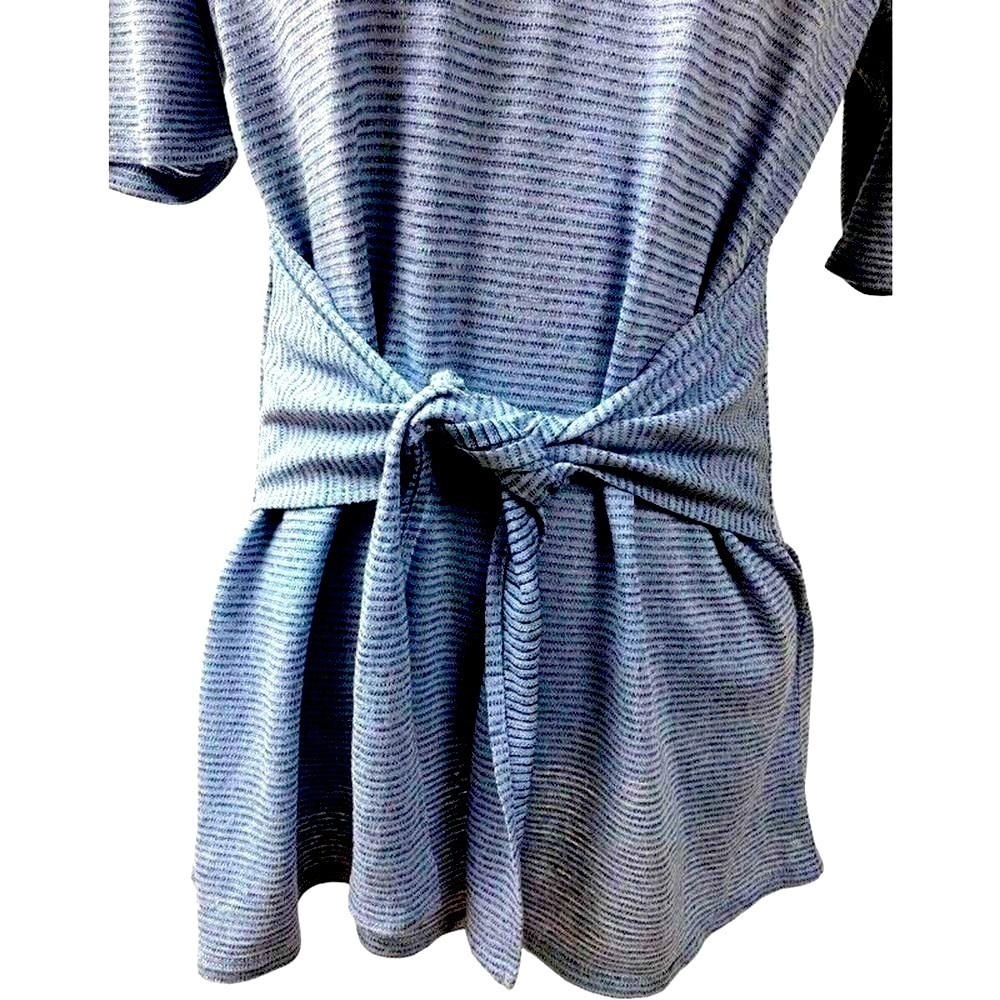 PURE JILL Womens Stripe Tie Front Top SIZE XS Short Sleeve Linen Modal Blue NEW - Picture 3 of 8